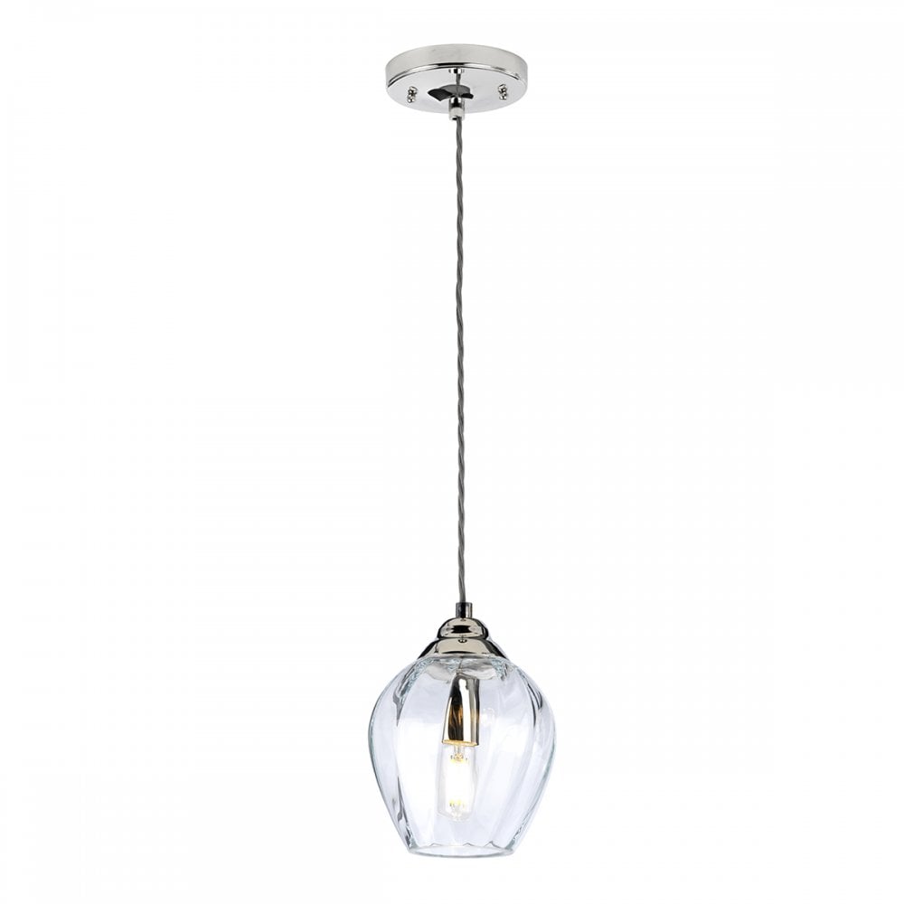 Tiber Elegant 1 Light Ceiling Pendant In Polished Nickel Finish TIBER-P-CLEAR