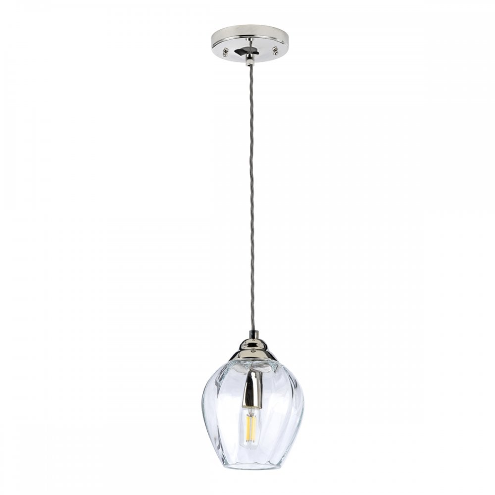 Tiber Elegant 1 Light Ceiling Pendant In Polished Nickel Finish TIBER-P-CLEAR