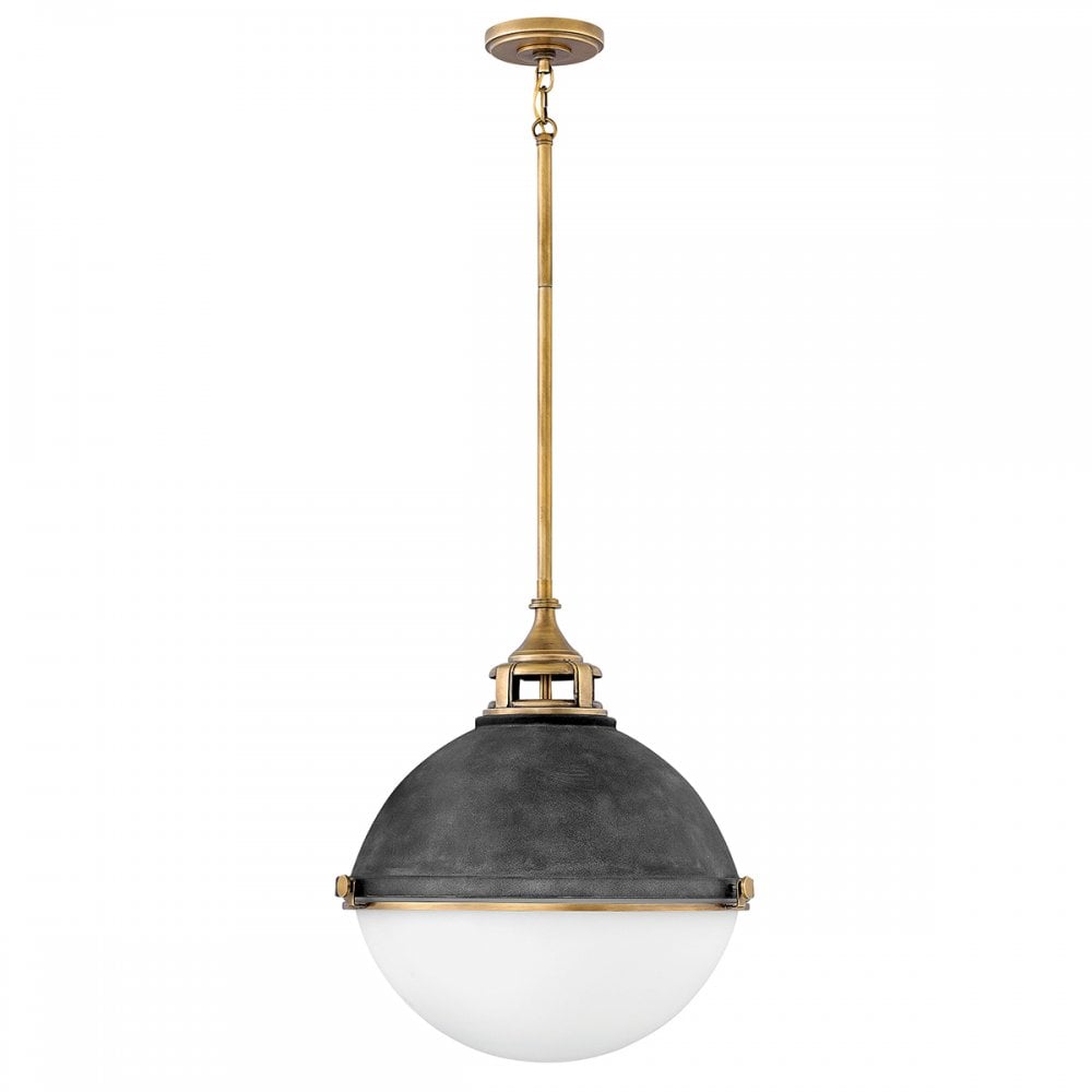 Fletcher Industrial 3 Light Large Ceiling Pendant In Aged Zinc Finish QN-FLETCHER-P-L-AZ