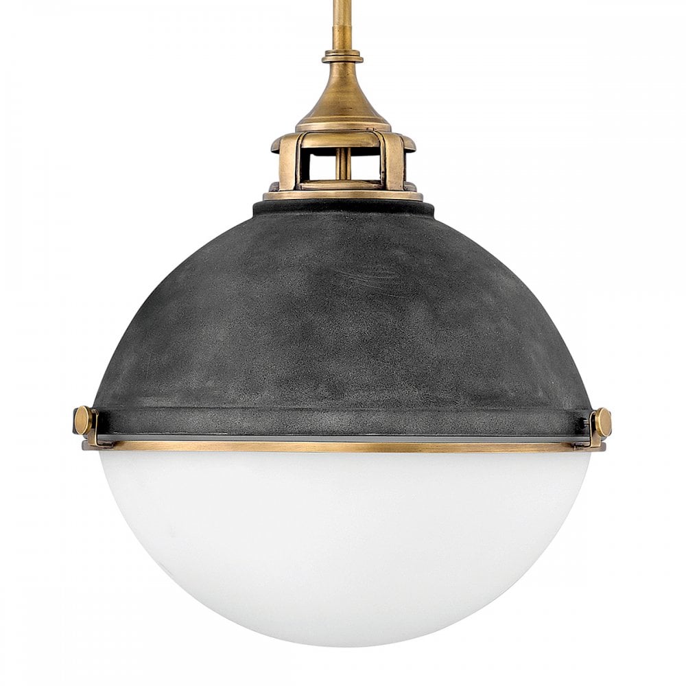 Fletcher Industrial 3 Light Large Ceiling Pendant In Aged Zinc Finish QN-FLETCHER-P-L-AZ