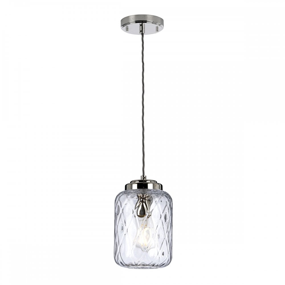 Sola Ceiling Pendant Light In Polished Nickel With Diamond Pattern Glass SOLA-P