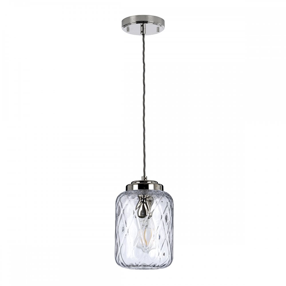 Sola Ceiling Pendant Light In Polished Nickel With Diamond Pattern Glass SOLA-P