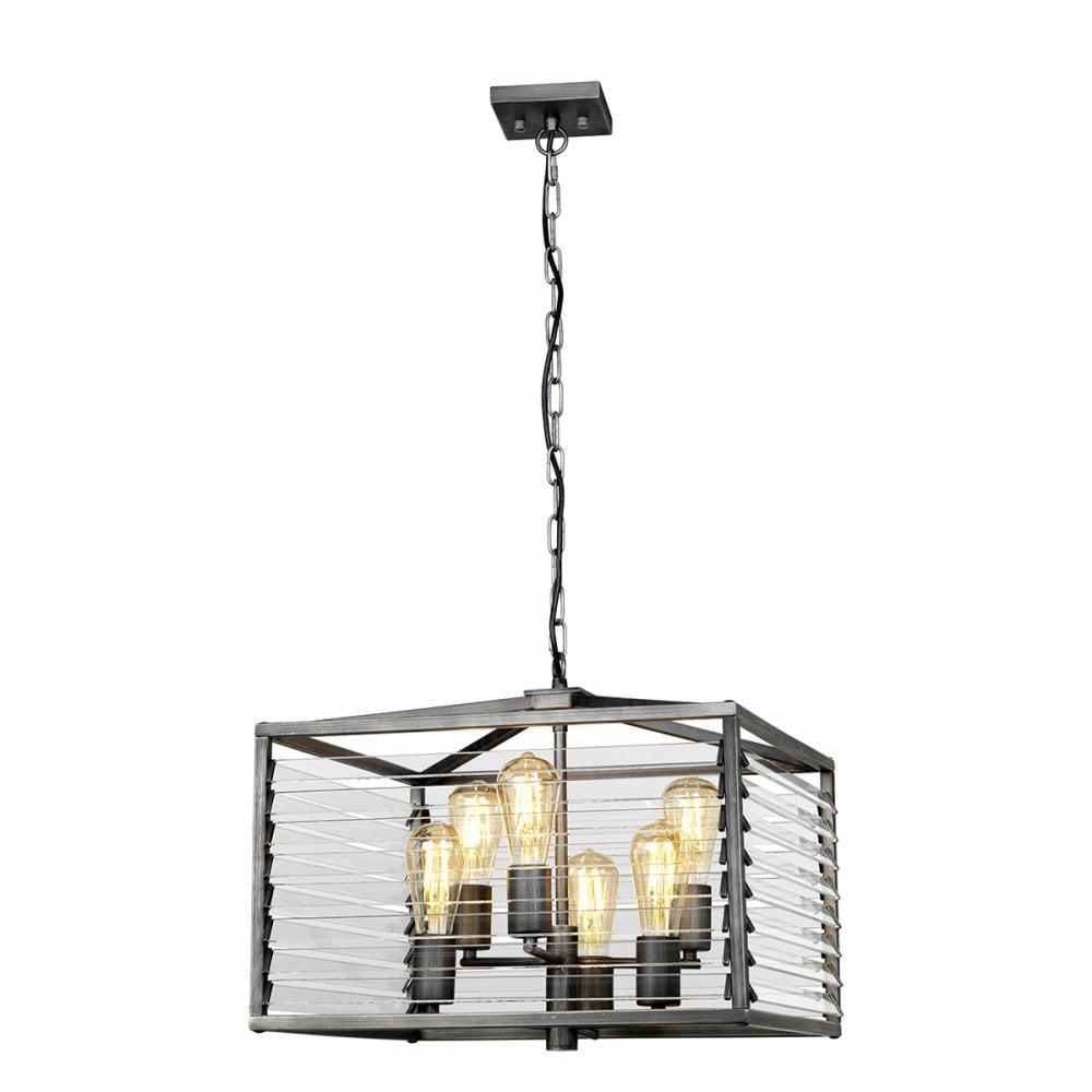 Louvre Industrial 6 Light Ceiling Pendant In Gunmetal Finish LOUVRE-6P
