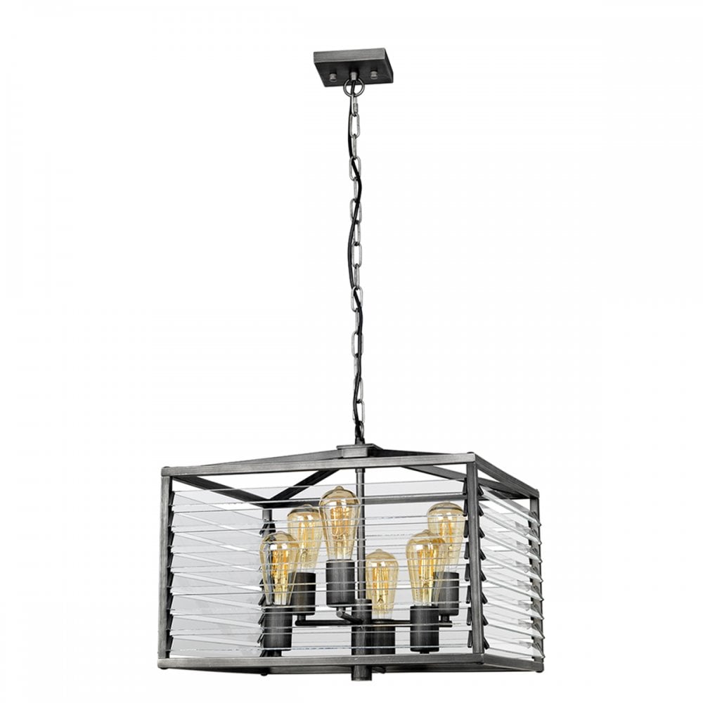 Louvre Industrial 6 Light Ceiling Pendant In Gunmetal Finish LOUVRE-6P