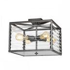 Louvre Industrial 4 Light Flush Ceiling Light In Gunmetal Finish QN-LOUVRE-4F