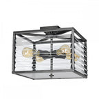 Louvre Industrial 4 Light Flush Ceiling Light In Gunmetal Finish QN-LOUVRE-4F