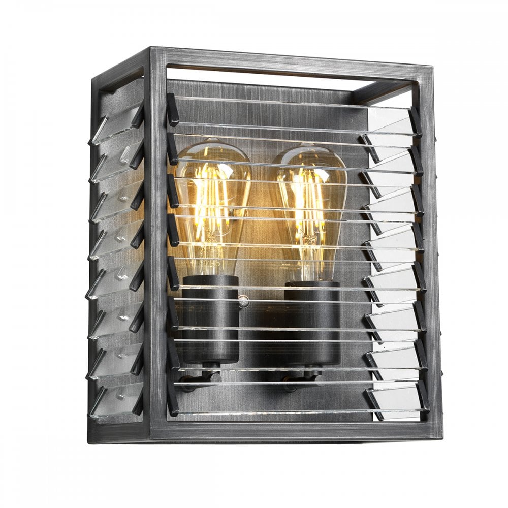 Louvre Industrial 2 Light Wall Light In Gunmetal Finish LOUVRE2