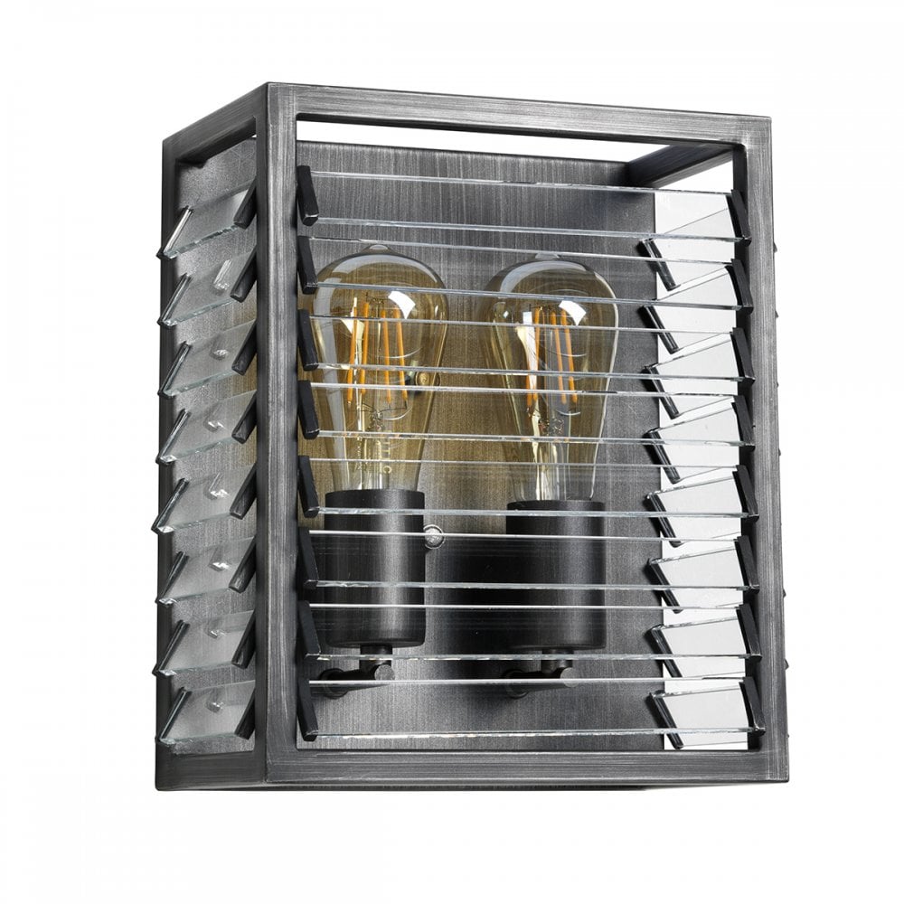 Louvre Industrial 2 Light Wall Light In Gunmetal Finish LOUVRE2