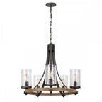 Angelo 5 Light Ceiling Chandelier In Slate Grey Metal And Distressed Weathered Oak QN-ANGELO5