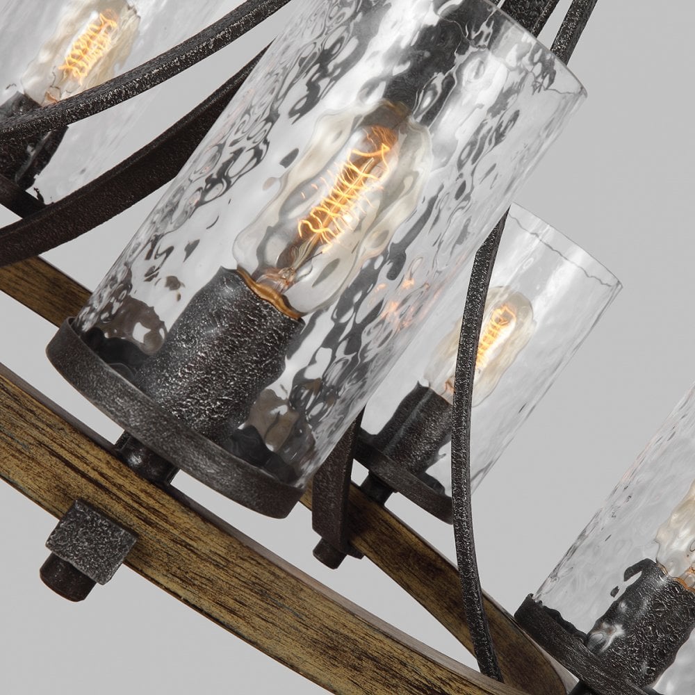 Angelo 5 Light Ceiling Chandelier In Slate Grey Metal And Distressed Weathered Oak QN-ANGELO5