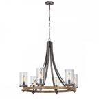 Angelo 6 Light Ceiling Chandelier In Slate Grey Metal And Distressed Weathered Oak QN-ANGELO6