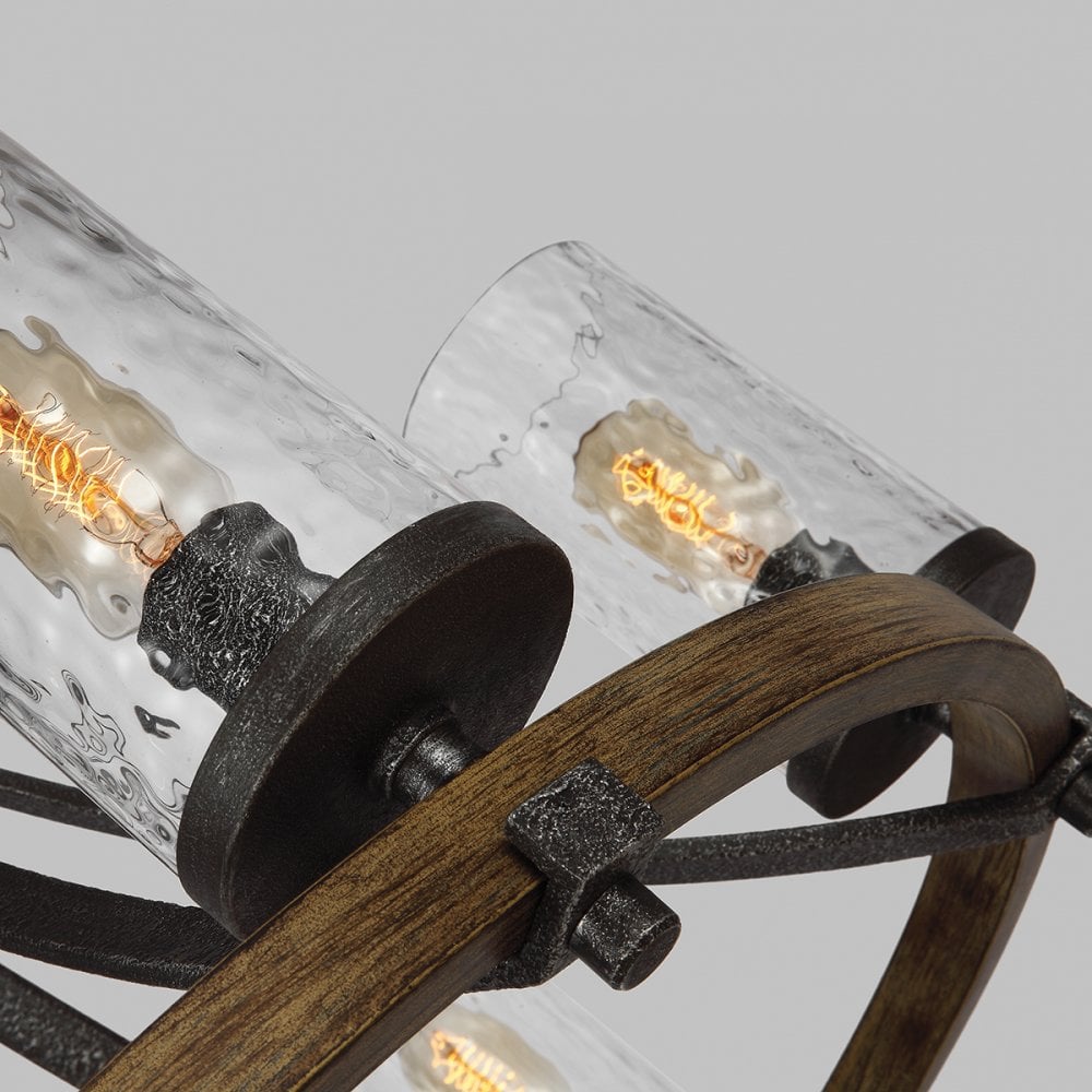 Angelo 6 Light Ceiling Chandelier In Slate Grey Metal And Distressed Weathered Oak QN-ANGELO6