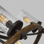 Angelo 6 Light Ceiling Chandelier In Slate Grey Metal And Distressed Weathered Oak QN-ANGELO6