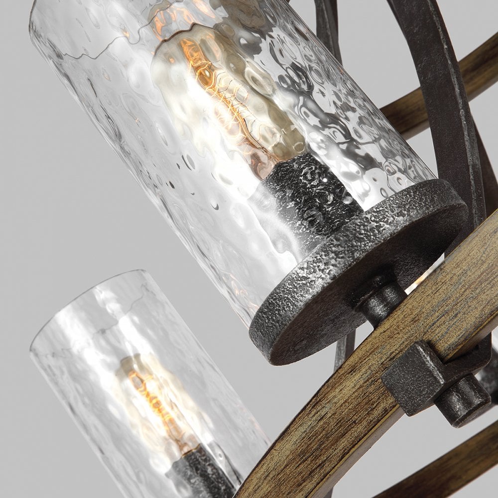 Angelo 9 Light Ceiling Chandelier In Slate Grey Metal And Distressed Weathered Oak QN-ANGELO9