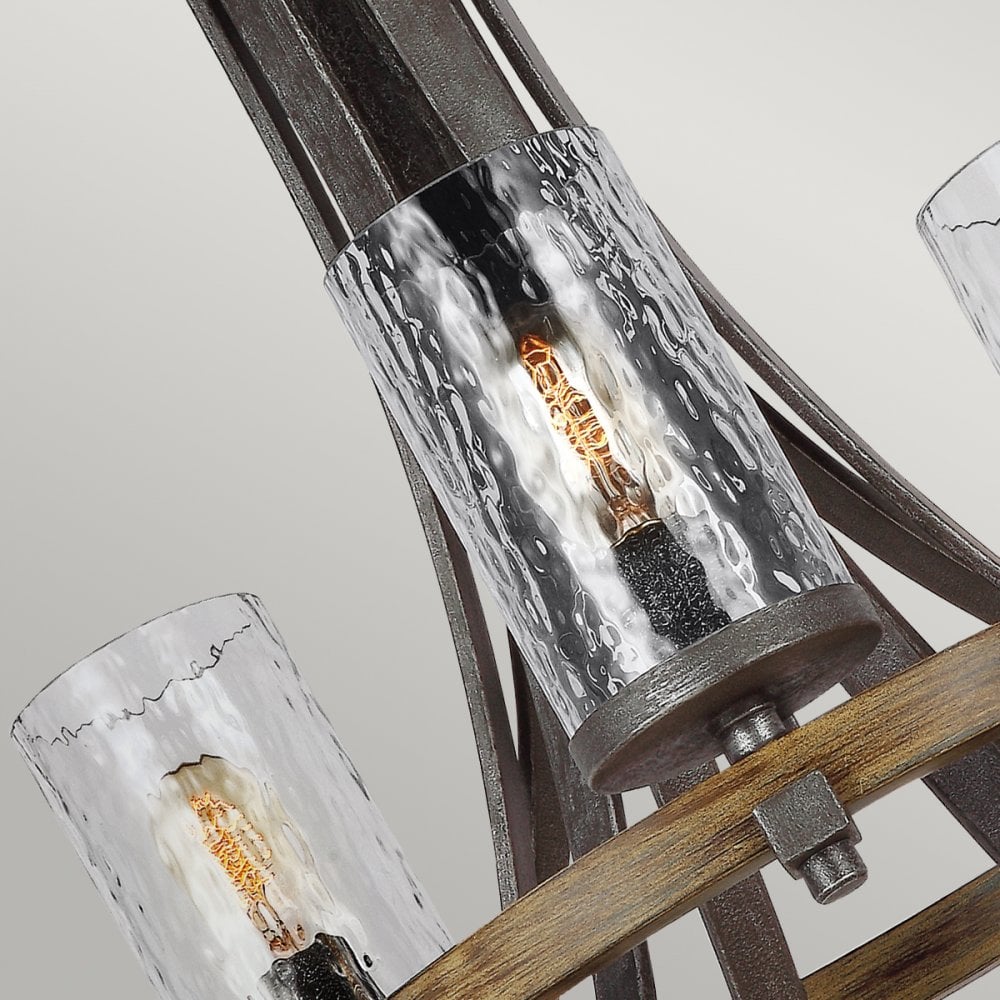 Angelo 9 Light Ceiling Chandelier In Slate Grey Metal And Distressed Weathered Oak QN-ANGELO9