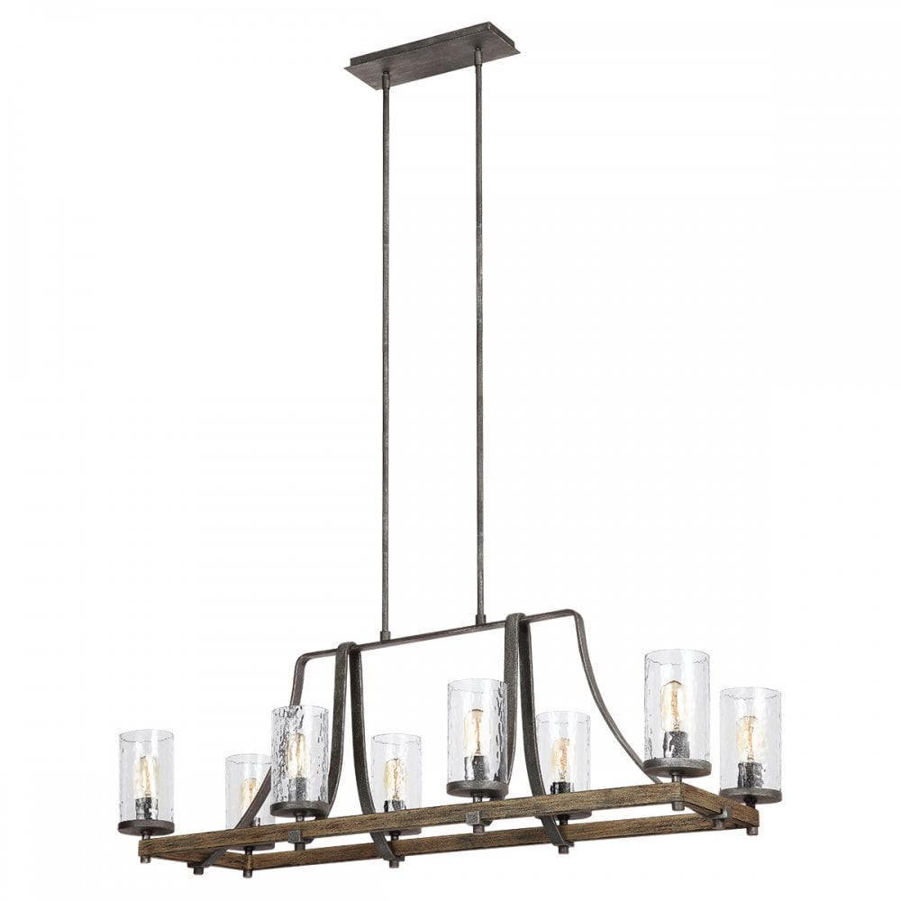 Angelo 8 Light Isle Chandelier In Slate Grey Metal And Distressed Weathered Oak QN-ANGELO8-ISLE