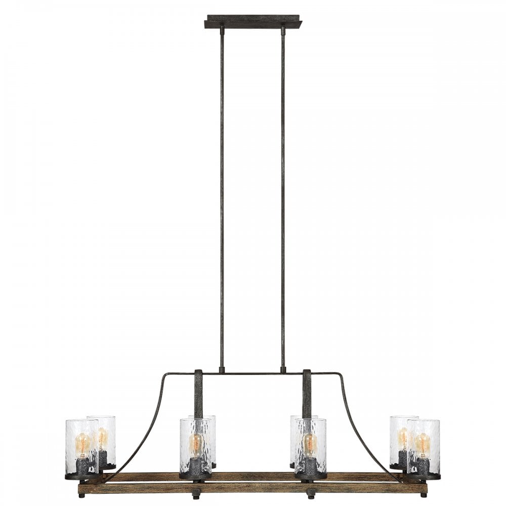 Angelo 8 Light Isle Chandelier In Slate Grey Metal And Distressed Weathered Oak QN-ANGELO8-ISLE