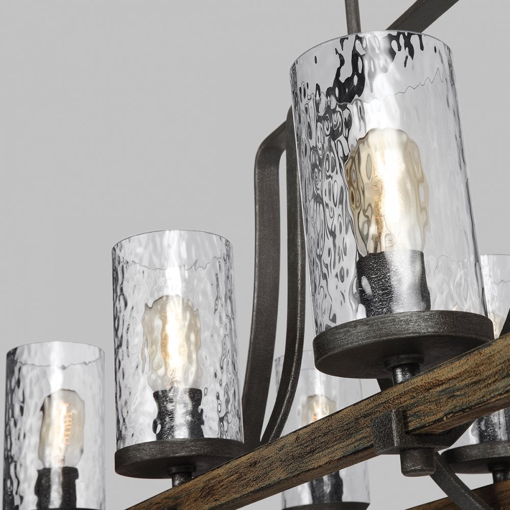Angelo 8 Light Isle Chandelier In Slate Grey Metal And Distressed Weathered Oak QN-ANGELO8-ISLE