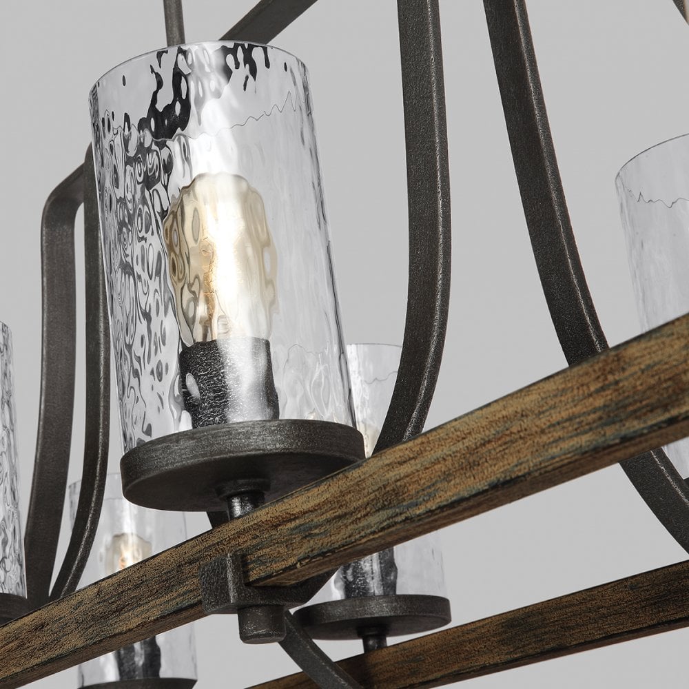 Angelo 8 Light Isle Chandelier In Slate Grey Metal And Distressed Weathered Oak QN-ANGELO8-ISLE
