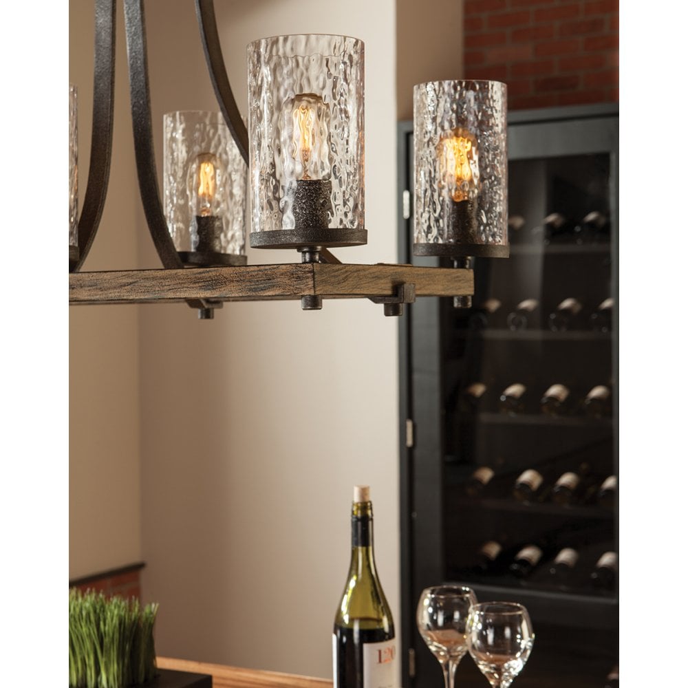 Angelo 8 Light Isle Chandelier In Slate Grey Metal And Distressed Weathered Oak QN-ANGELO8-ISLE
