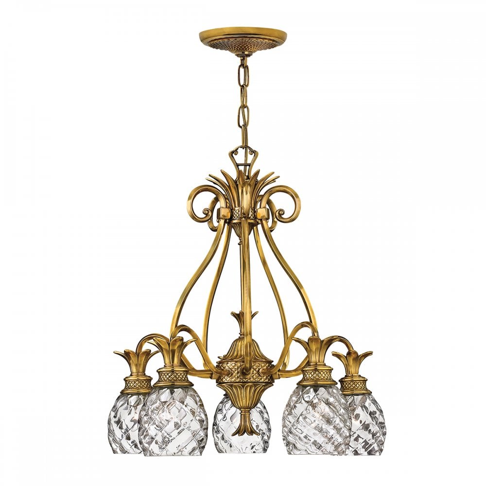 Plantation 5 Light Ceiling Chandelier In Burnished Brass Finish HK-PLANTATION5-BB