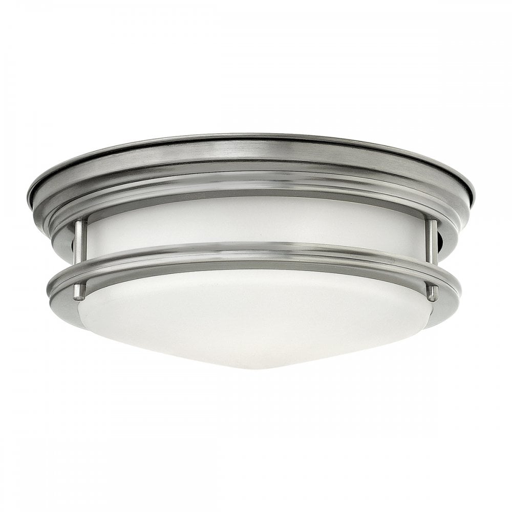 Hadria 2 Light Flush Ceiling Light In Antique Nickel With Opal Glass IP44 QN-HADRIAN-FS-AN-OPAL