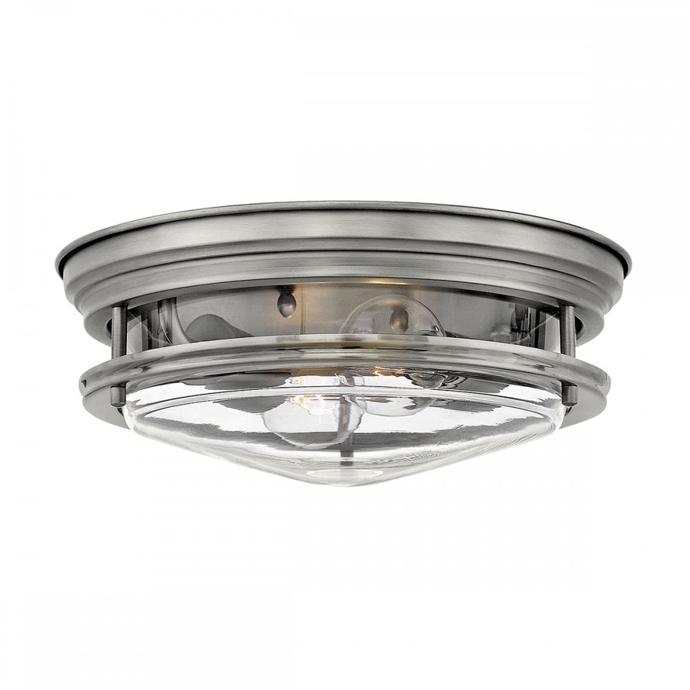 Hadrian 2 Light Flush Ceiling Light In Antique Nickel With Clear Glass IP44 QN-HADRIAN-FS-AN-CLEAR