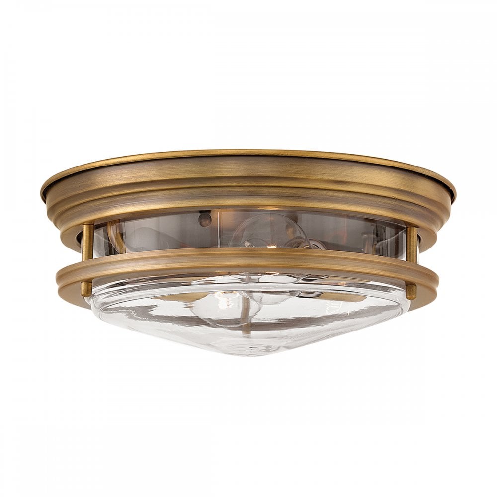 Hadrian 2 Light Flush Ceiling Light In Brushed Bronze With Clear Glass IP44 QN-HADRIAN-FS-BR-CLEAR