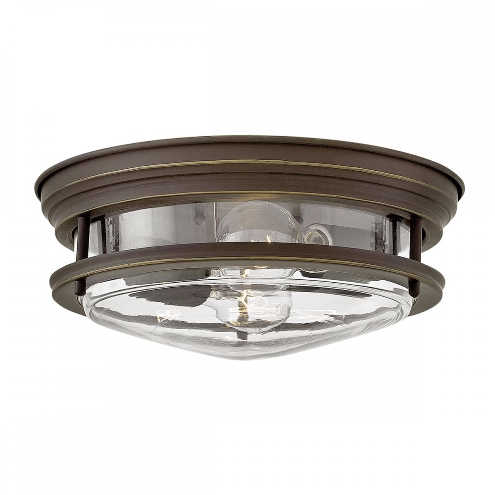 Hadrian 2 Light Flush Ceiling Light In Oil Rubbed Bronze With Clear Glass IP44 QN-HADRIAN-FS-OZ-CLEAR
