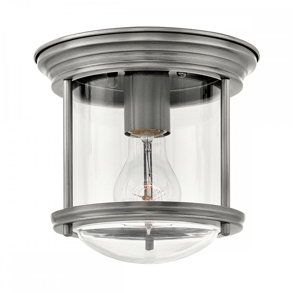 Hadrian 1 Light Flush Ceiling Light In Antique Nickel With Clear Glass IP44 QN-HADRIAN-MINI-F-AN-CLEAR