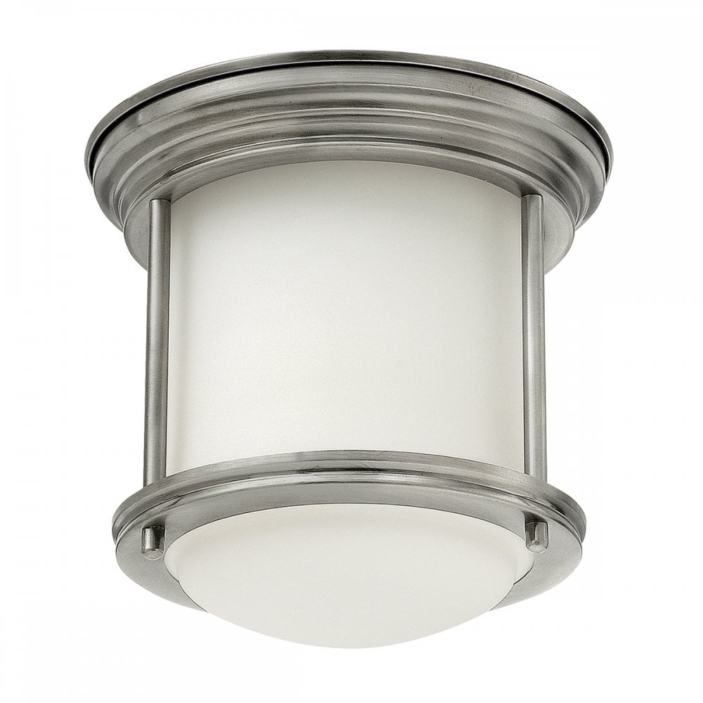 Hadrian 1 Light Flush Ceiling Light In Antique Nickel With Opal Glass IP44 QN-HADRIAN-MINI-F-AN-OPAL