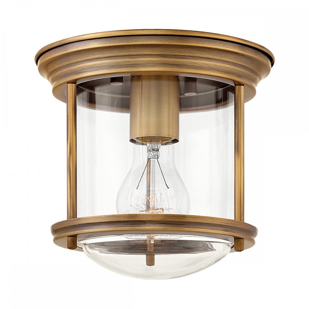 Hadrian 1 Light Flush Ceiling Light In Brushed Bronze With Clear Glass IP44 QN-HADRIAN-MINI-F-BR-CLEAR