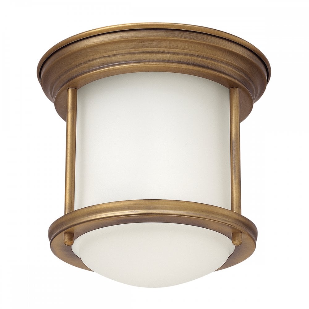 Hadrian 1 Light Flush Ceiling Light In Brushed Bronze With Opal Glass IP44 QN-HADRIAN-MINI-F-BR-OPAL