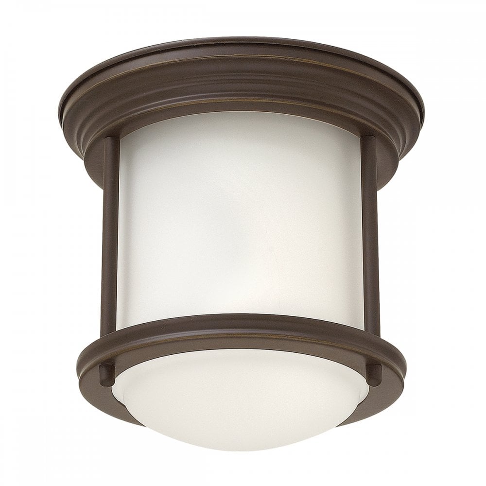 Hadrian 1 Light Flush Ceiling Light In Oil Rubbed Bronze With Opal Glass IP44 QN-HADRIAN-MINI-F-OZ-OPAL