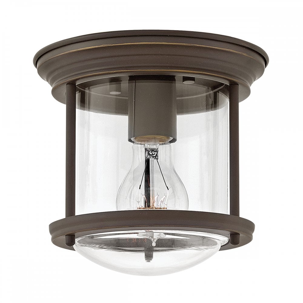 Hadrian 1 Light Flush Ceiling Light In Oil Rubbed Bronze With Clear Glass IP44 QN-HADRIAN-MINI-F-OZ-CLEAR