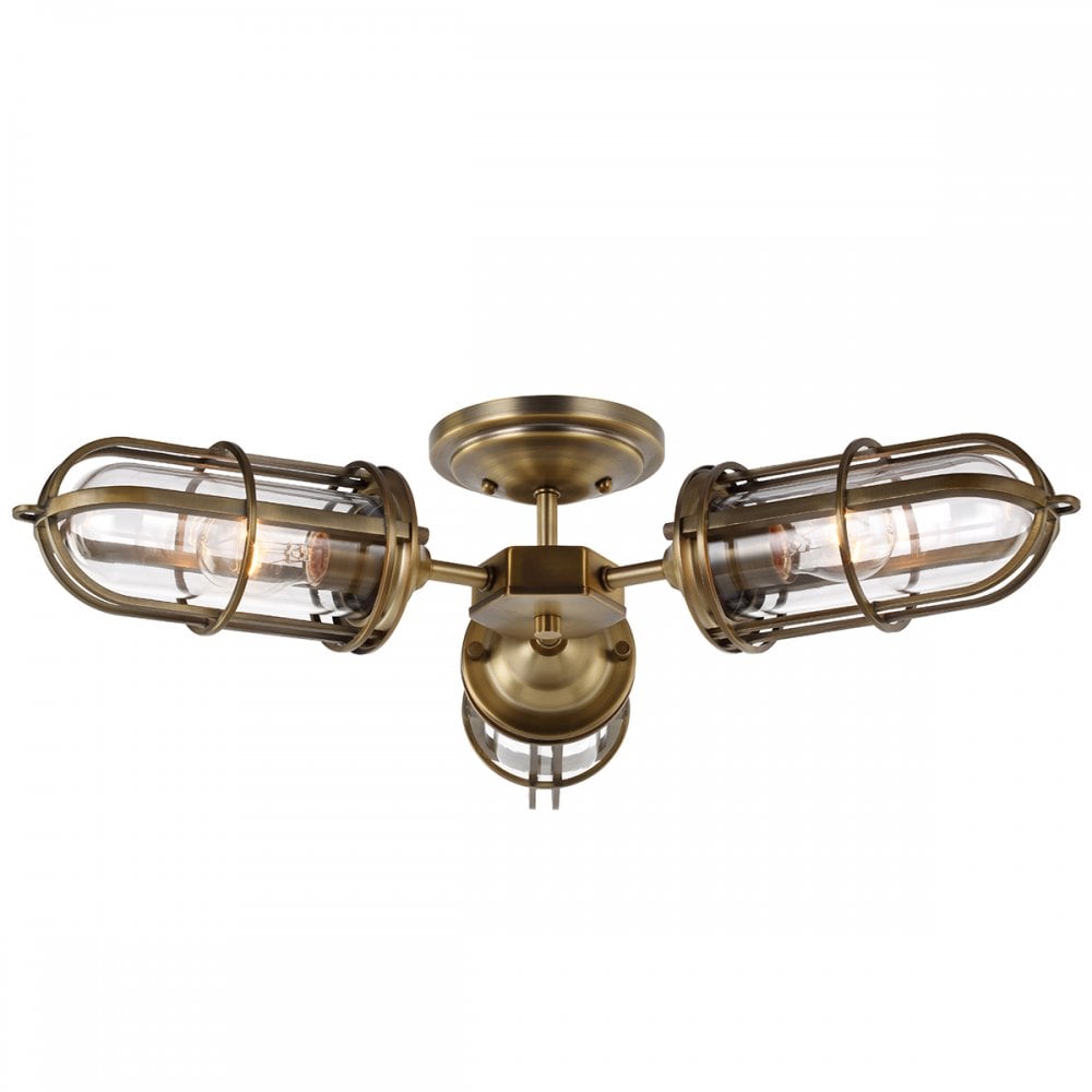 Urban Restoration 3 Light Bathroom Semi Flush Ceiling Light In Dark Antique Brass QN-URBANREST-3SF