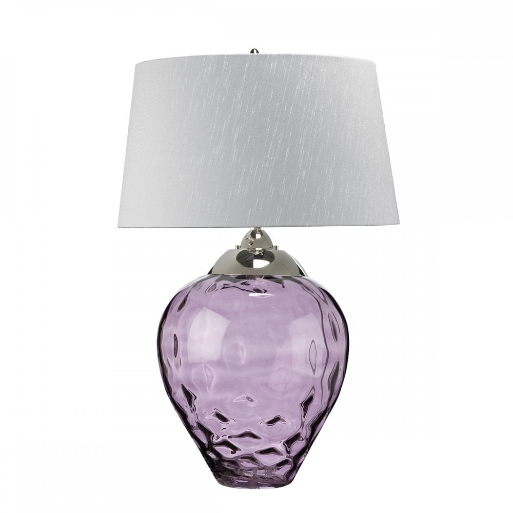 Samara Large Plum Glass Table Lamp With Silver Shade QN-SAMARA-TL-LRG-PLM
