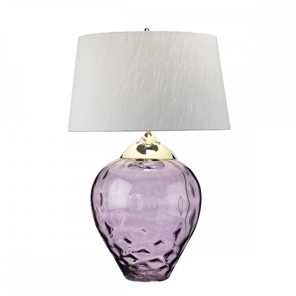 Samara Large Plum Glass Table Lamp With Silver Shade QN-SAMARA-TL-LRG-PLM
