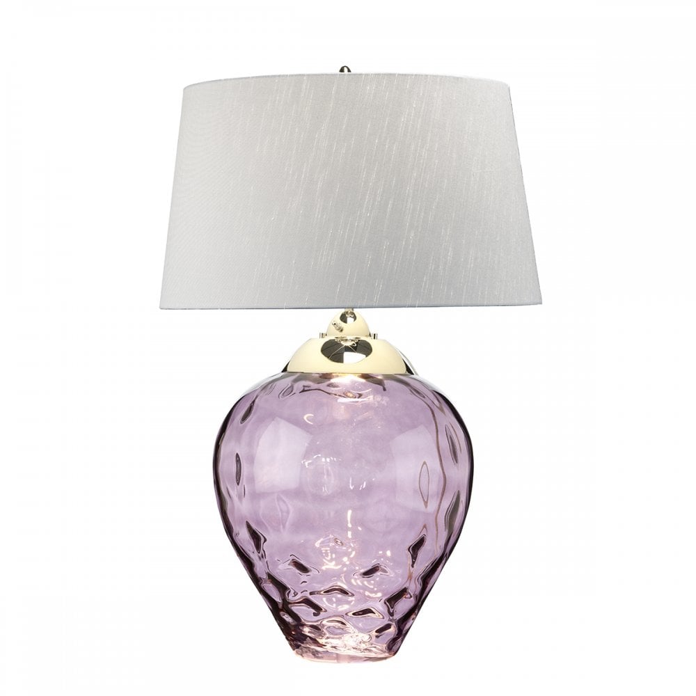 Samara Large Plum Glass Table Lamp With Silver Shade QN-SAMARA-TL-LRG-PLM