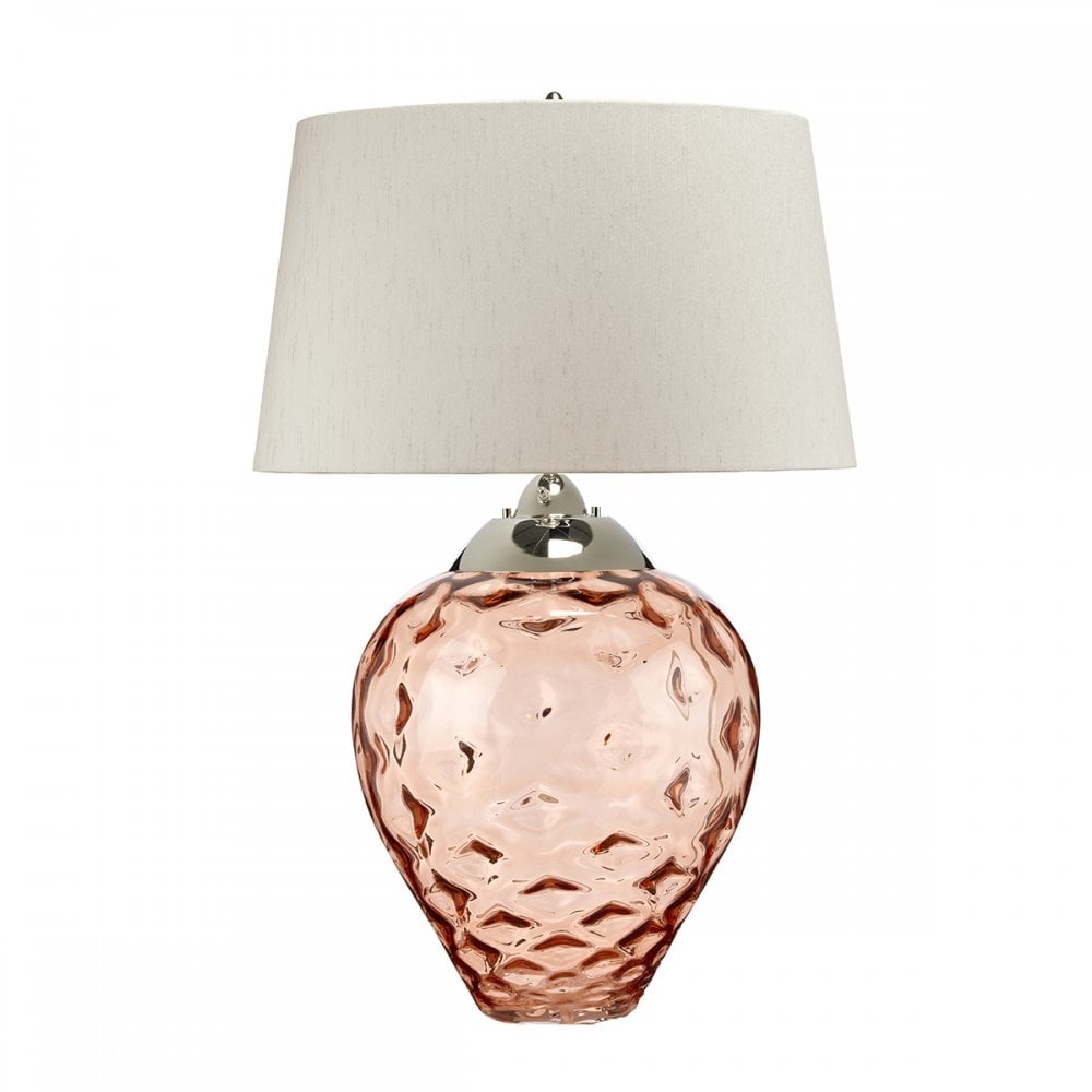Samara Large Salmon Glass Table Lamp With Taupe Shade QN-SAMARA-TL-LRG-SLM