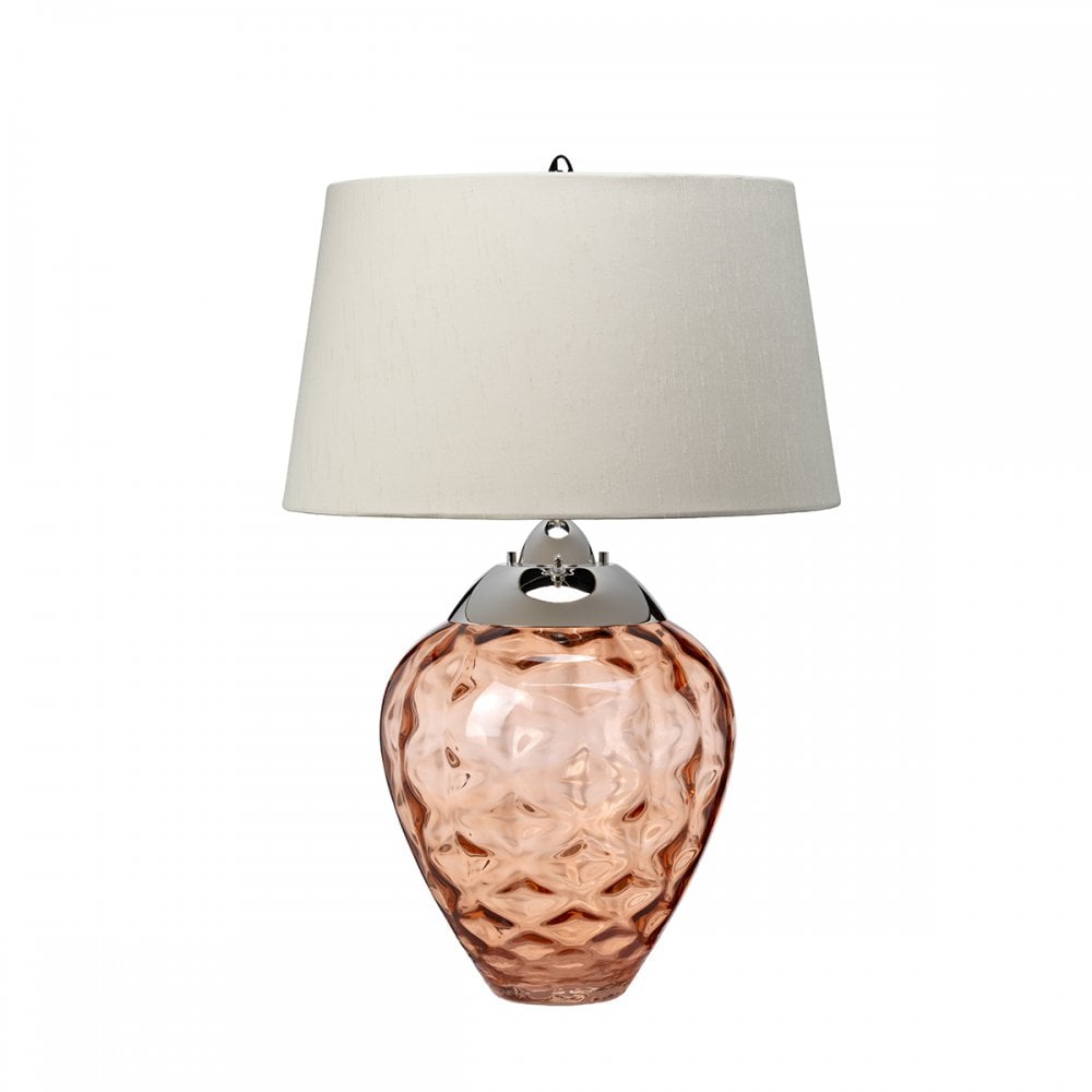 Samara Small Salmon Glass Table Lamp With Taupe Shade QN-SAMARA-TL-SLM