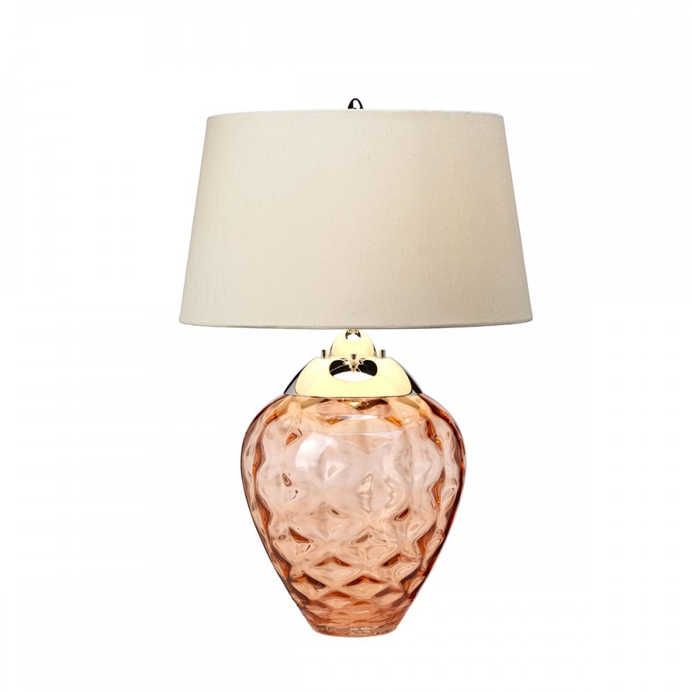 Samara Small Salmon Glass Table Lamp With Taupe Shade QN-SAMARA-TL-SLM