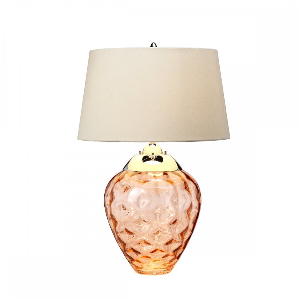 Samara Small Salmon Glass Table Lamp With Taupe Shade QN-SAMARA-TL-SLM