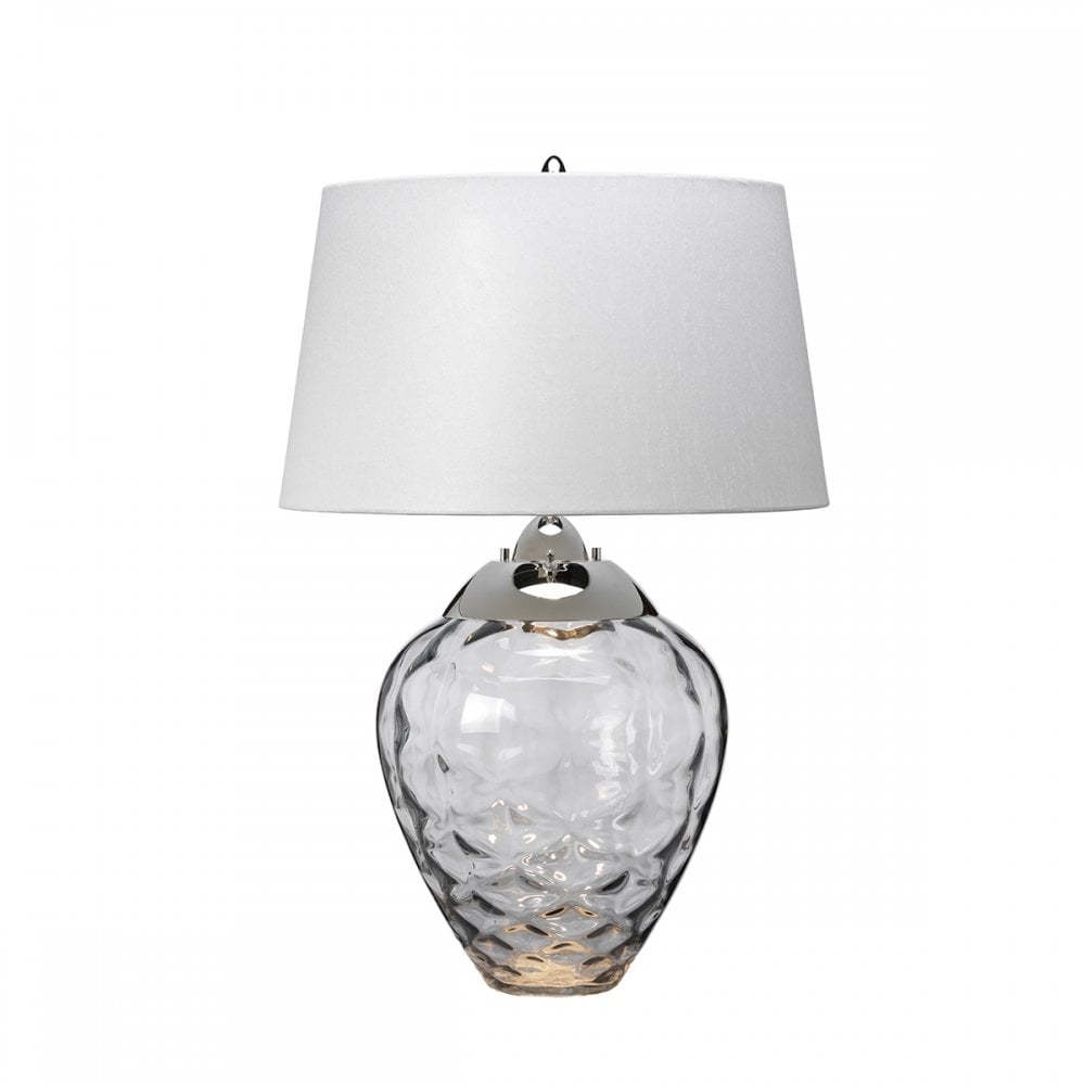Samara Small Smoked Glass Table Lamp With Light Grey Shade QN-SAMARA-TL-SMK
