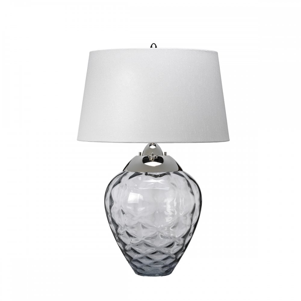 Samara Small Smoked Glass Table Lamp With Light Grey Shade QN-SAMARA-TL-SMK
