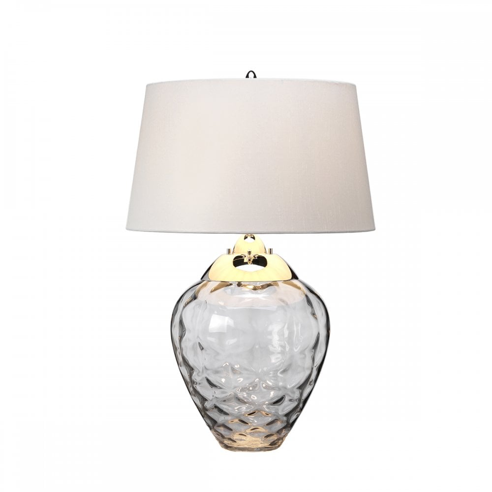 Samara Small Smoked Glass Table Lamp With Light Grey Shade QN-SAMARA-TL-SMK