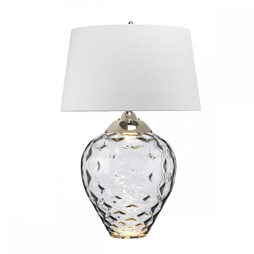 Samara Large Smoked Glass Table Lamp With Light Grey Shade QN-SAMARA-TL-LRG-SMK