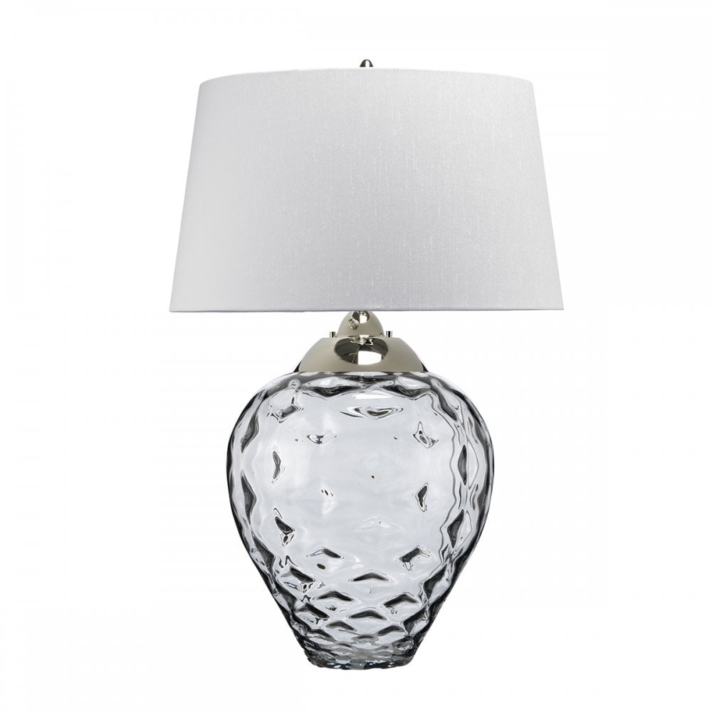 Samara Large Smoked Glass Table Lamp With Light Grey Shade QN-SAMARA-TL-LRG-SMK