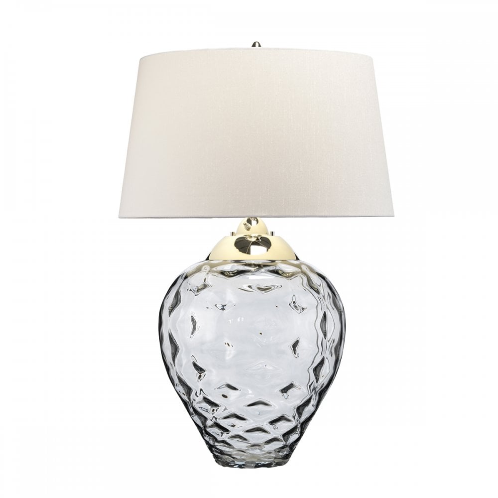 Samara Large Smoked Glass Table Lamp With Light Grey Shade QN-SAMARA-TL-LRG-SMK