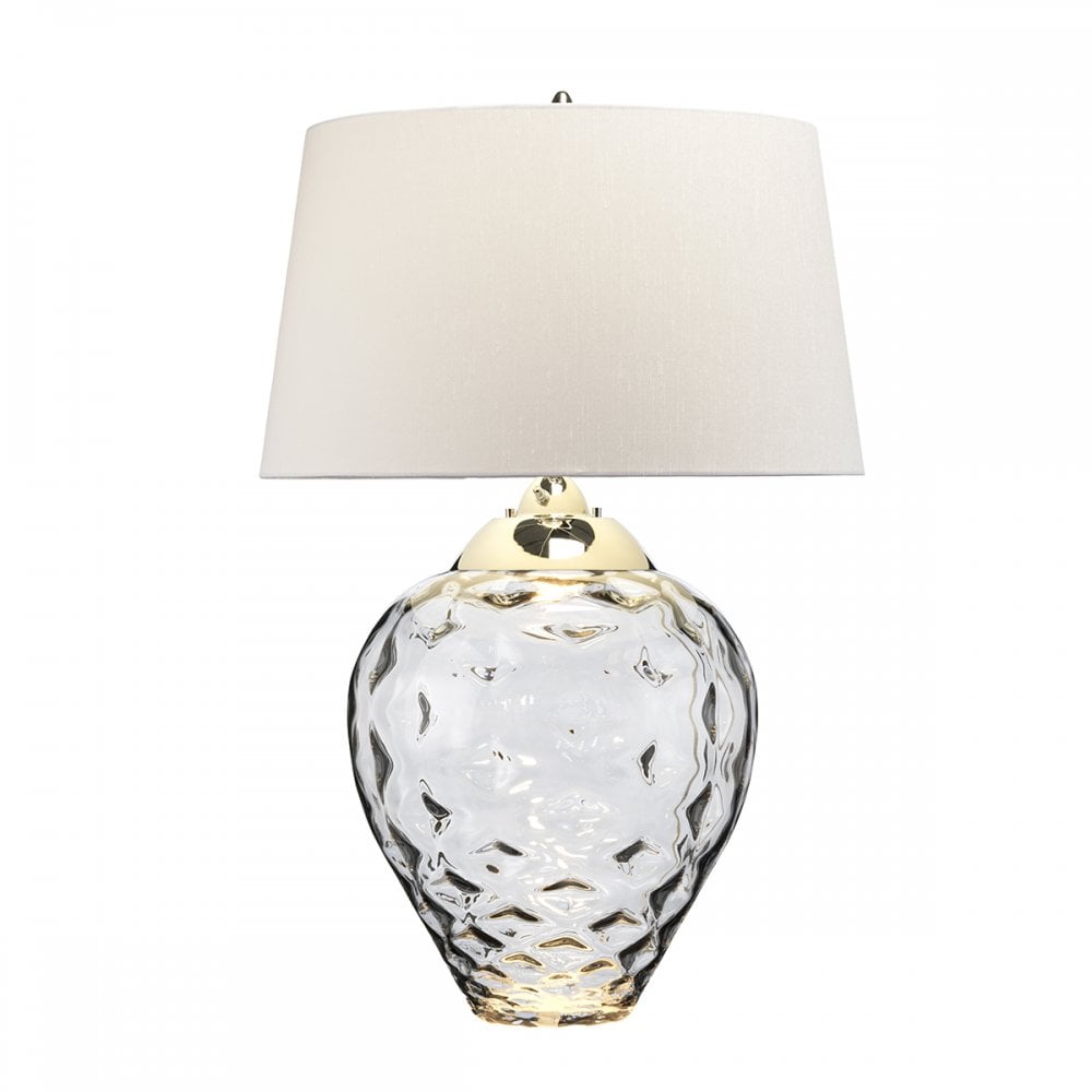 Samara Large Smoked Glass Table Lamp With Light Grey Shade QN-SAMARA-TL-LRG-SMK